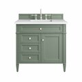 James Martin Vanities Brittany 36in Single Vanity, Smokey Celadon w/ 3 CM White Zeus Top 650-V36-SC-3WZ